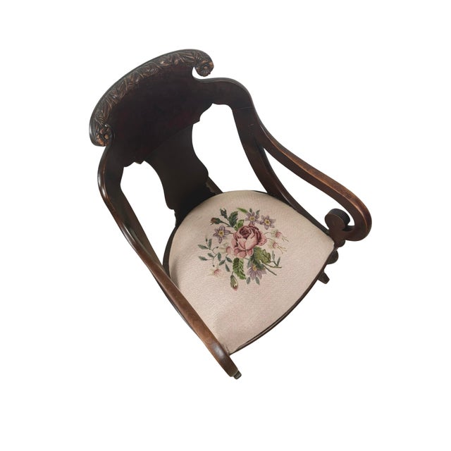 Antique American Carved Wood Rocking Chair With Needlepoint Seat For Sale - Image 16 of 18