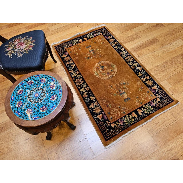 1900 - 1909 Vintage Chinese Art Deco Area Rug, Hand-Knotted Wool, 1920s, 3' x 5' For Sale - Image 5 of 15