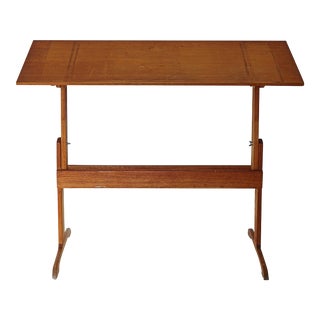 Mid Century Vintage Wooden Danish Style Adjustable Drafting Table For Sale