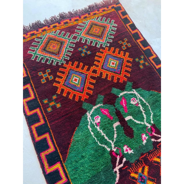 Maroon Moroccan Sister Horse Rug Wool Pile Rug - 4 X 6 For Sale - Image 8 of 12