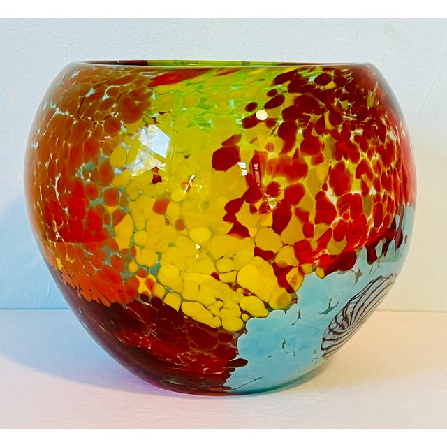 Contemporary Contemporary Dale Tiffany Green and Sky Blue Art Glass Bowl For Sale - Image 3 of 7