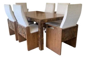 1970s Brutalist Walnut Dining Set by Lane - Set of 7