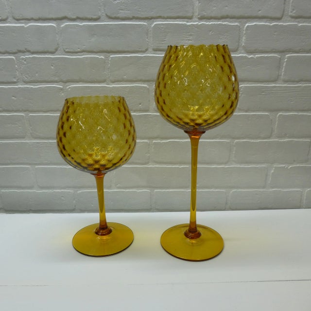 Pair Vintage 1960s Amber Blown Glass Ball Vases Candle Holders For Sale In Seattle - Image 6 of 8