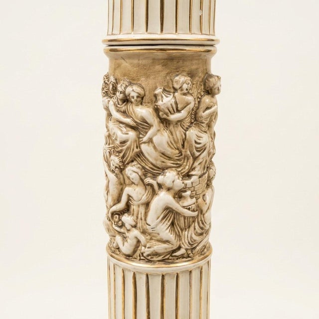 Cream Vintage Italian Ceramic Column Lamp from Capodimonte, 1970 For Sale - Image 8 of 14