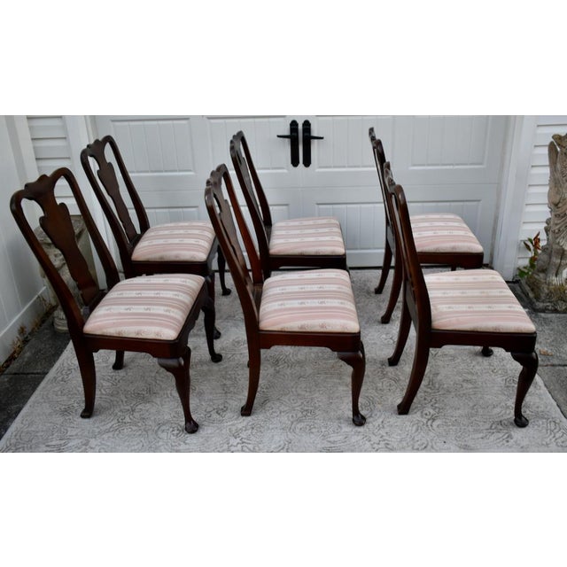 Textile Vintage Statton-OldTowne Set of Six Queen Anne Style Cherry Side Dining Chairs For Sale - Image 7 of 12
