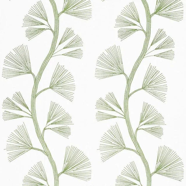 Sample - Schumacher Ginkgo Embroidery Fabric in Leaf For Sale