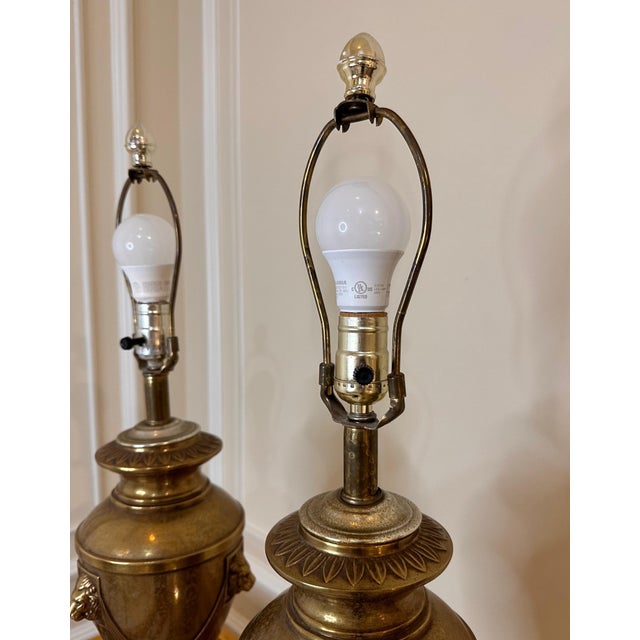 Metal Vintage Renaissance Metal Table Lamps Lion & Drape Design - a Pair For Sale - Image 7 of 10