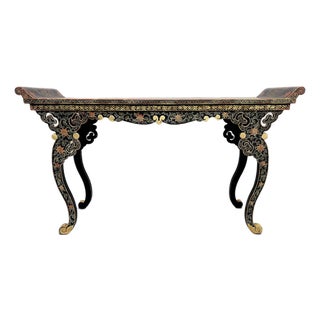 Antique Chinese Black Lacquer & Gilt Carved Console Table, C. 1890–1920 For Sale