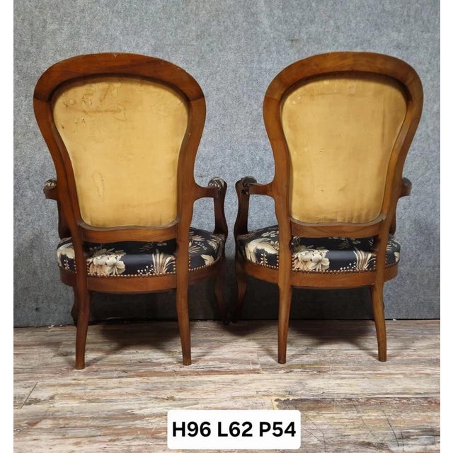 Wood Napoleon III Mahogany Armchairs with Silk-Like Upholstery For Sale - Image 7 of 8