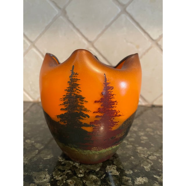 1920s Antique Hand Painted Art Glass Vase For Sale - Image 5 of 7