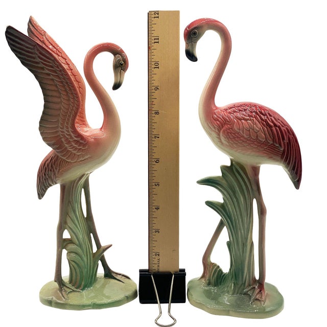 1950s Mid Century Modern Lookers Pink Flamingo Ceramic Tabletop Scultpure Set by Brad Keeler, 2 Pieces For Sale - Image 17 of 17