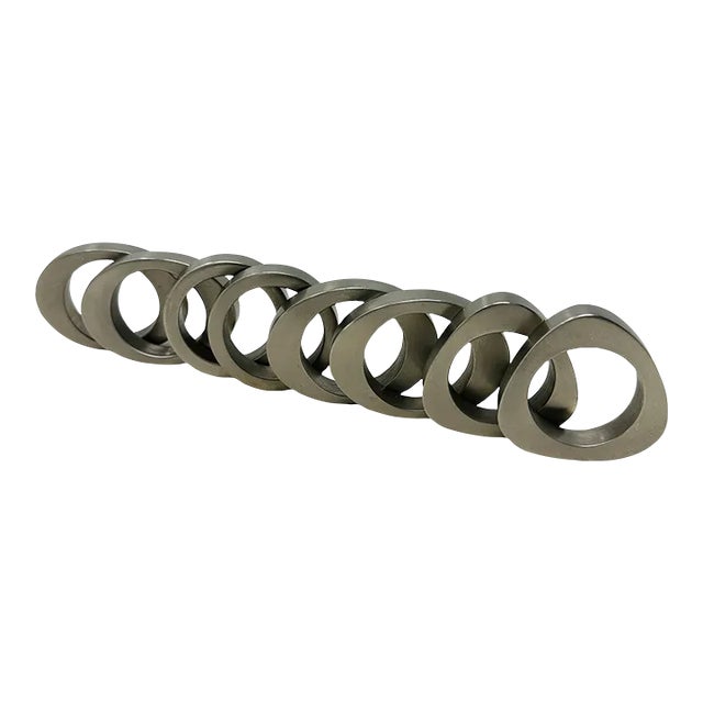 Vintage Pottery Barn Solid Stainless Steel Napkin Rings a Set of 8 For Sale