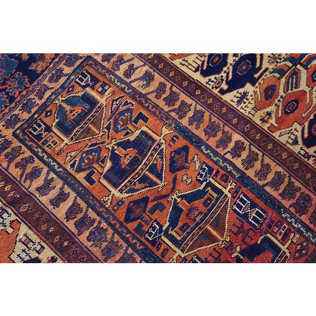 1870s Blue Geometric Tribal Antique Persian Kurdish Sanjabi Rug 5' X 6'6" Hand Made Wool Carpet For Sale - Image 4 of 8