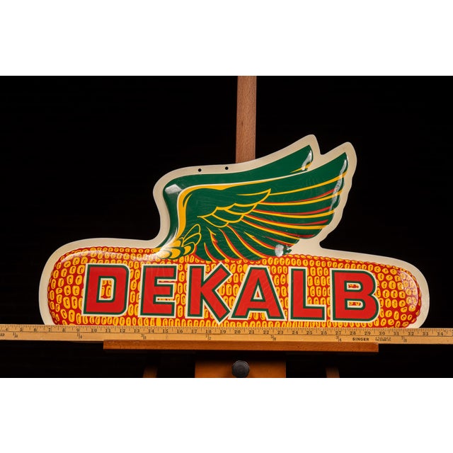 Metal Vintage Nos DeKalb Winged Corn Advertising Sign For Sale - Image 7 of 7