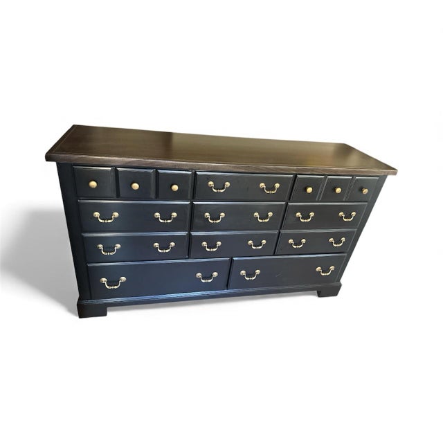 Bassett Furniture Luxury! Custom Vaughan Bassett Set | Professional Refinish in Tricorn Black | Solid Wood & Brass For Sale - Image 4 of 12