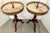 These antique French wine tables feature pink marble tops edged with pierced brass galleries and stand on tripod bases....