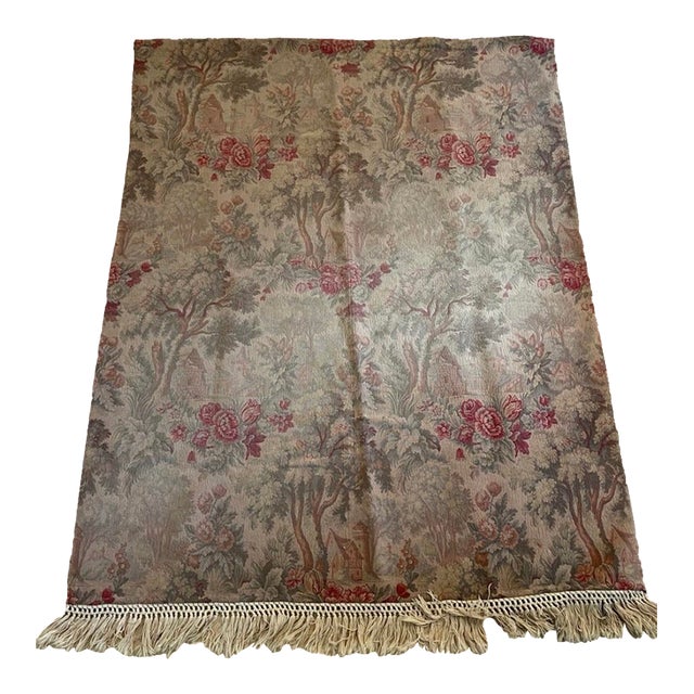 Vintage Wall Hanging Vintage French Woven Garden Floral Scene Tapestry For Sale