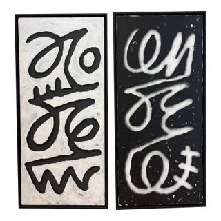 Large Original "Scribble" Black and White Paintings by Alic Daniel - A Pair For Sale