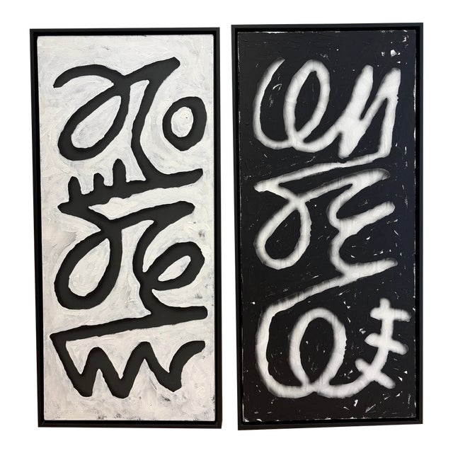 Large Original "Scribble" Black and White Paintings by Alic Daniel - A Pair For Sale