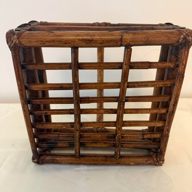 Mid 20th Century Bamboo and Wicker Handled Table Serving Basket For Sale - Image 4 of 9
