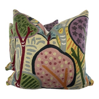 Clarence House "Kharif Crewel" 22" Pillows-A Pair For Sale