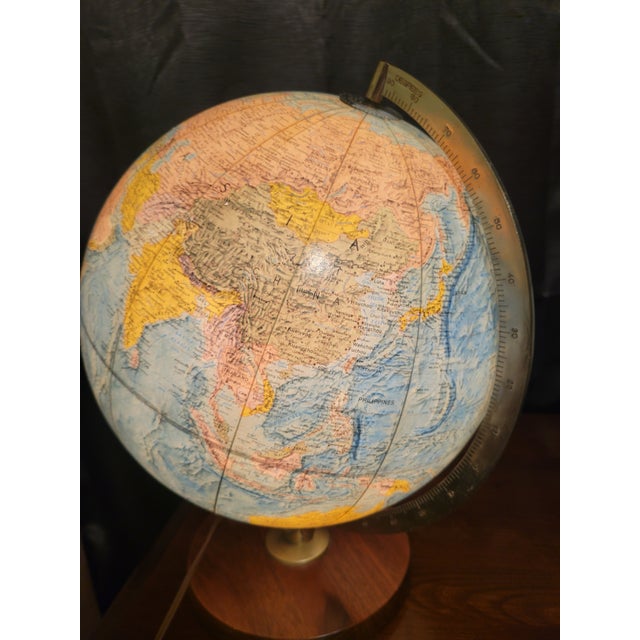 Replogle Globes 1957-1960 Illuminated Replogle Comprehensive Globe on Solid Walnut and Brass Base For Sale - Image 4 of 9