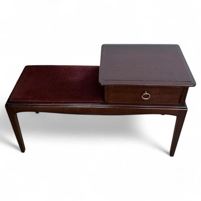 Brown Mid-Century Mahogany Hallway Bench with Drawer and Velvet Seat, 1960s For Sale - Image 8 of 8
