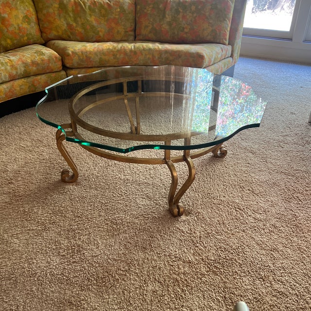Mid 19th Century Vintage Gilt Iron & Scalloped Glass Coffee Table, Hollywood Regency / Maison Jansen Style For Sale - Image 5 of 5
