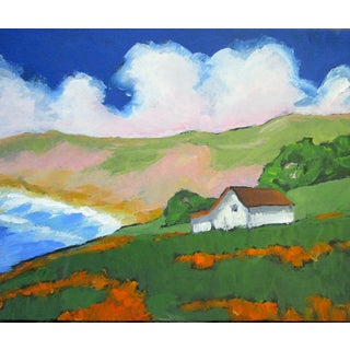 Central California Coast Cottage Poppies Landscape Oil Painting Lynne French Art For Sale