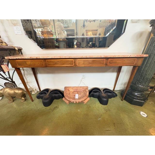 Italian Modern Console Table By Paolo Buffa. Offered is a stunning Italian mid-century modern console on tapered legs with...