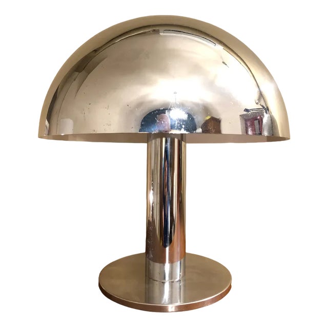 Italian Decorative Mushroom Shape Chromed Desk Lamps, 1970s, Set of 2 For Sale