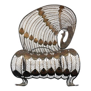 1990s Wrought Iron Sculptural Peacock Chair by Artmax