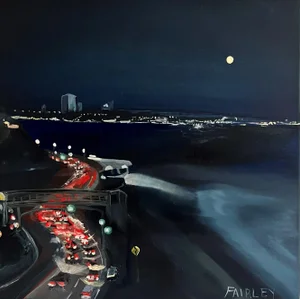 PCH at Porto Marina Nocturne; Full Moon, Original Painting by Jessica Fairley