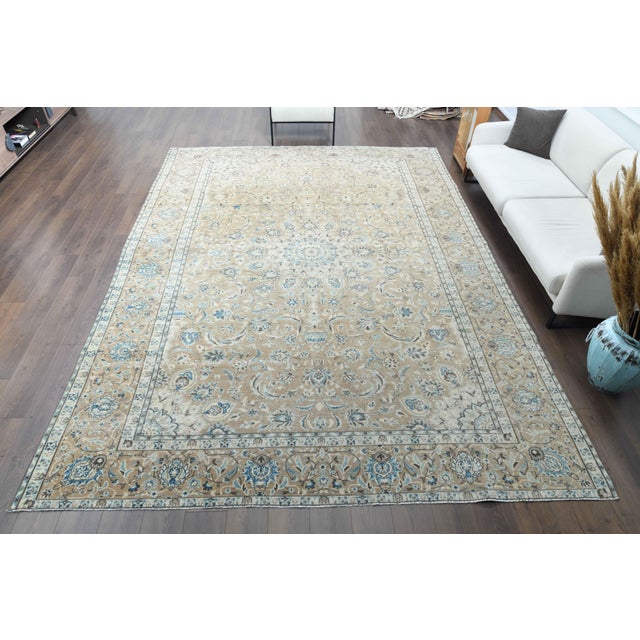 Persian 1970s Vintage Persian Handmade Wool Cotton Beige Area Rug For Sale - Image 3 of 11