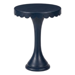 Scalloped Round Drink Table Navy Blue For Sale