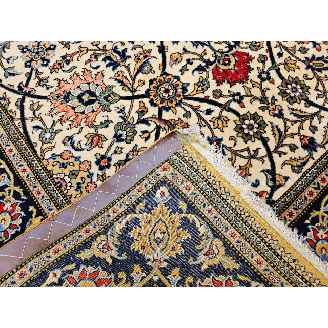 Vintage Persian Qum Area Rug, Hand-Knotted Wool & Silk, Floral Medallion Pattern, 5x7, Ivory & Red For Sale - Image 4 of 18
