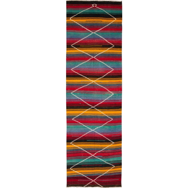 Vnitage Persian Kilim Handmade Multicolor Tribal Wool Runner For Sale - Image 11 of 11