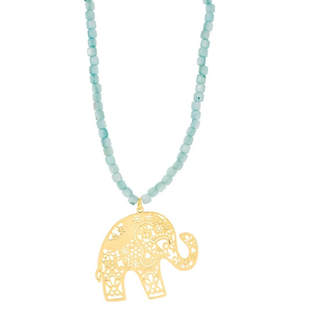 Metal Bohemian Gold Elephant Beaded Necklace For Sale - Image 7 of 7