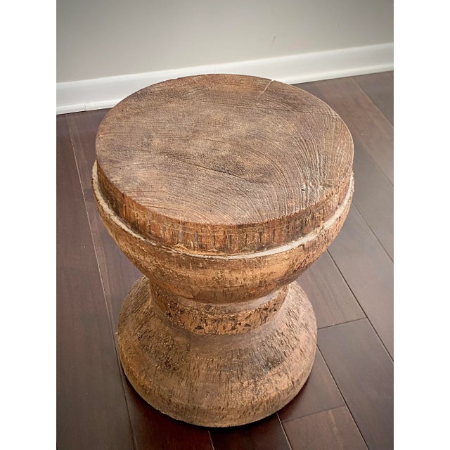 Made Goods Marek Mango Wood Drum Side Table – Sculptural Carved Pedestal, Organic Modern For Sale - Image 12 of 13