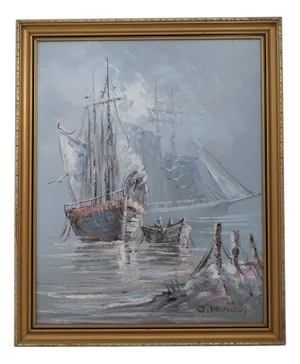 Nautical Scene, 1990s, Oil on Canvas, Framed
