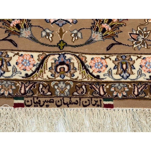 Beige Super Fine Hand Knotted Persian Silk & Wool Isfahan Rug 8'3"x 11'9" For Sale - Image 8 of 16