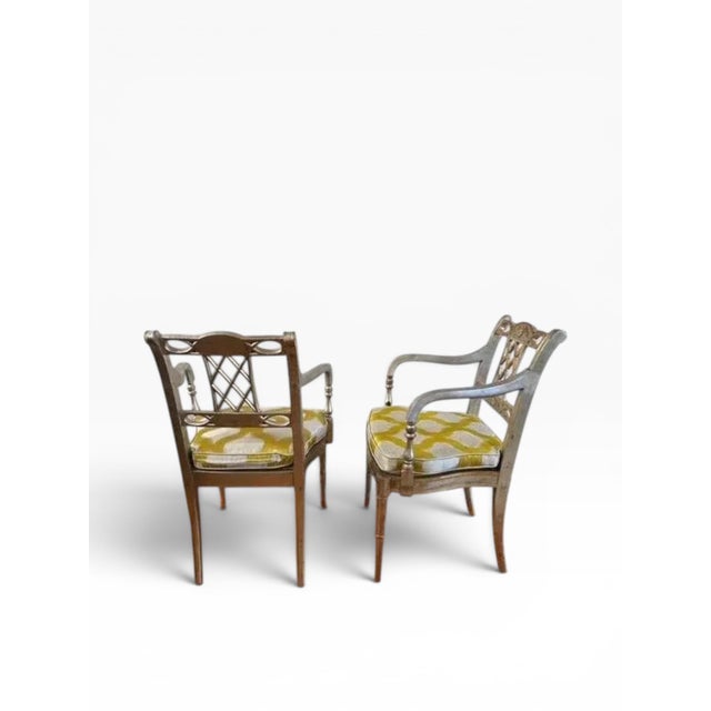 Set of 4 Maitland-Smith Silver & Gold Leaf Armchairs With New Caning & Cushions For Sale In Boston - Image 6 of 17