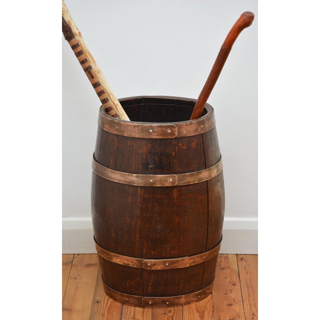 Brown Victorian Country House Coopered Barrel Umbrella Stand in Oak, 1870 For Sale - Image 8 of 15