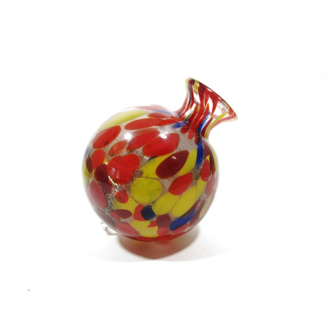 Orange Vintage Hand-Blown Art Glass Witches Ball - Multicolor Speckled Red, Orange, Yellow, Blue For Sale - Image 8 of 10