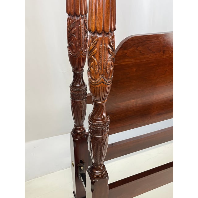 Late 20th Century Colonial Furniture Company Attributed Queen Cherry Rice Carved Four Poster Bed For Sale - Image 10 of 18