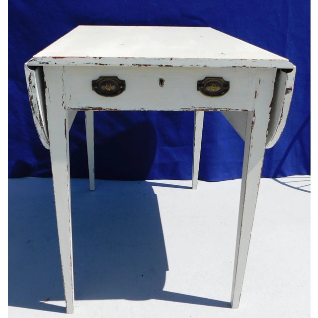 Antique Solid Mahogany Wood White Drop Leaf Accent Table With Drawer