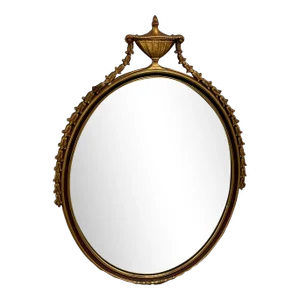 Antique French Neoclassical Gilt Hand-Carved Mirror With Urn Crest Adornment Mirror