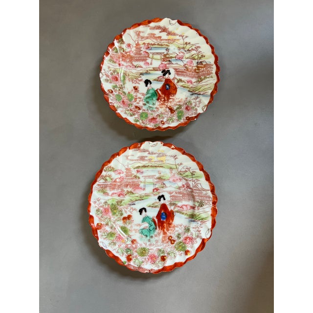Antique 1920s Japanese Geisha Kutani Hand Painted Plates - 2 For Sale In West Palm - Image 6 of 7