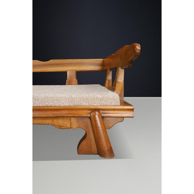 French Brutalist Walnut Daybed with Bouclé Upholstery, 1950s For Sale - Image 12 of 17