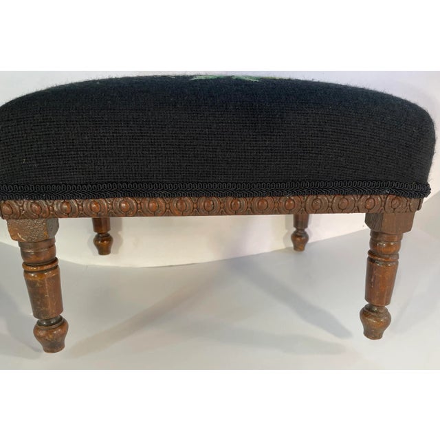Black Vintage Needlepoint Stool With Carved Details For Sale - Image 8 of 10
